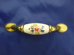 HABP-WF PULLS ANTIQUE BRASS WHITE WITH FLOWERS